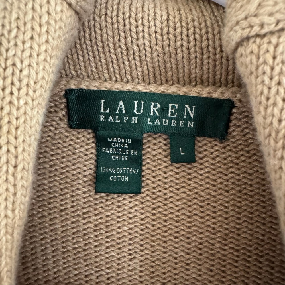 Lauren Ralph Lauren Shawl Collar Cardigan L Leather Buckle Equestrian Old Money - Picture 4 of 12